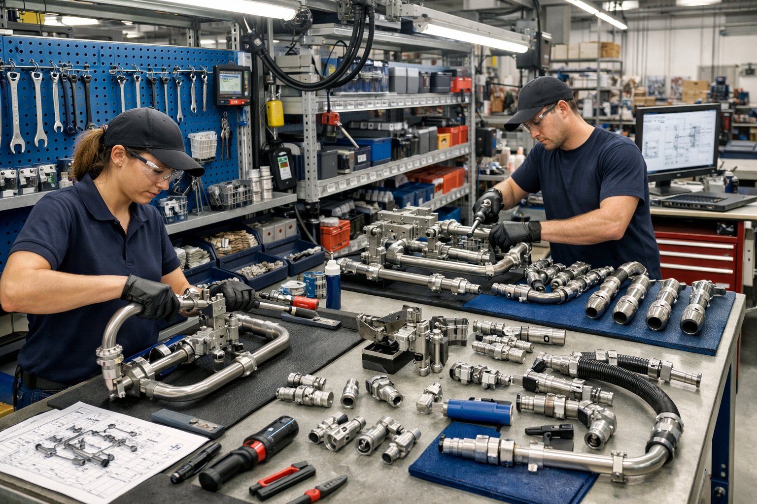 Assembly workstation with fabricated tube components