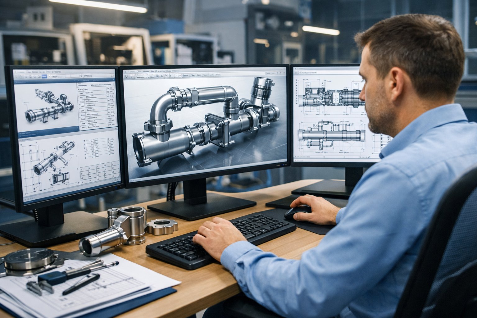 CAD workstation used for tube and pipe design planning
