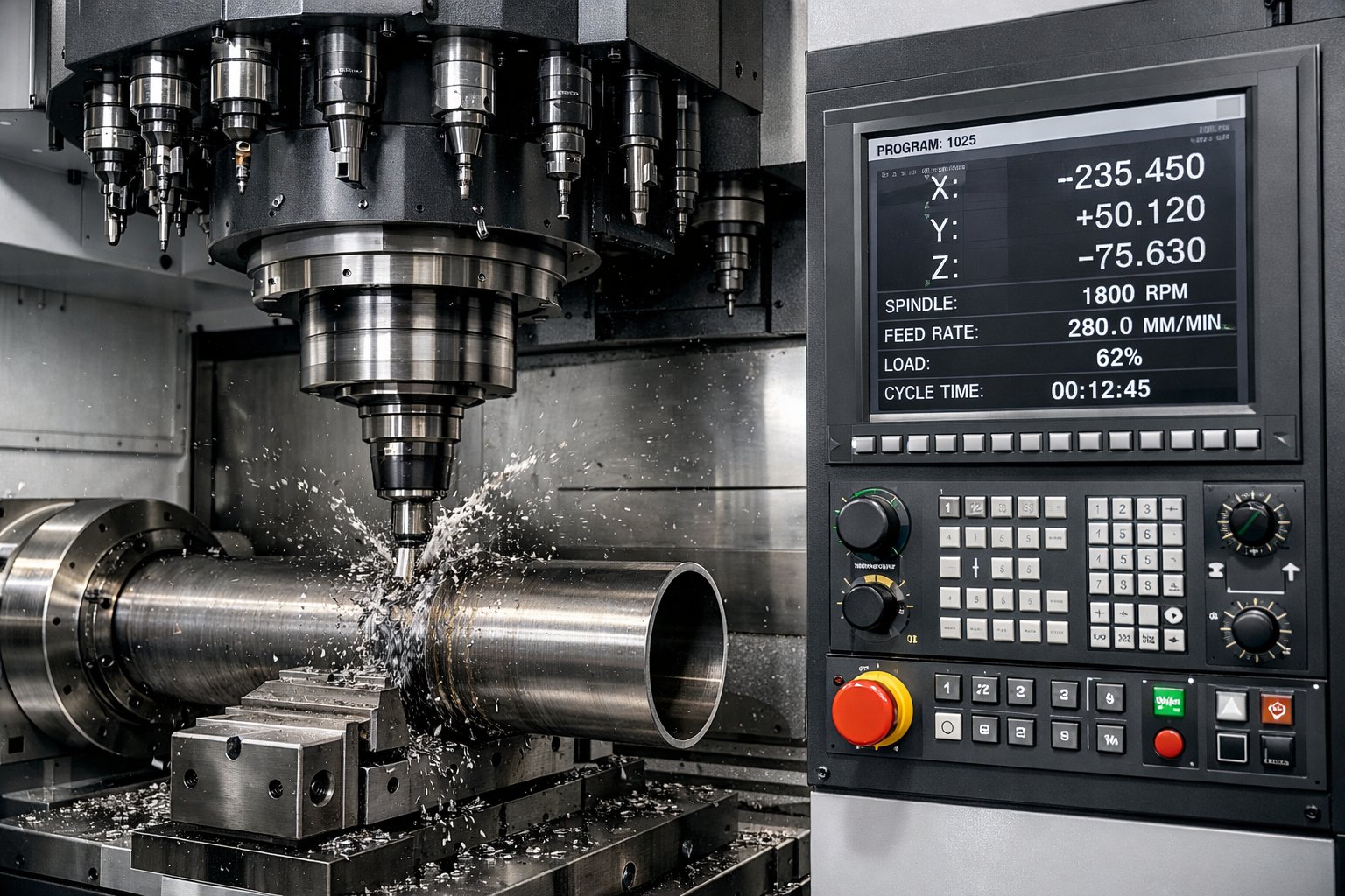 CNC machining center in operation